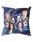 '1980s Lazer Portrait 2 Pet & Humans(Females)' Personalized Throw Pillow