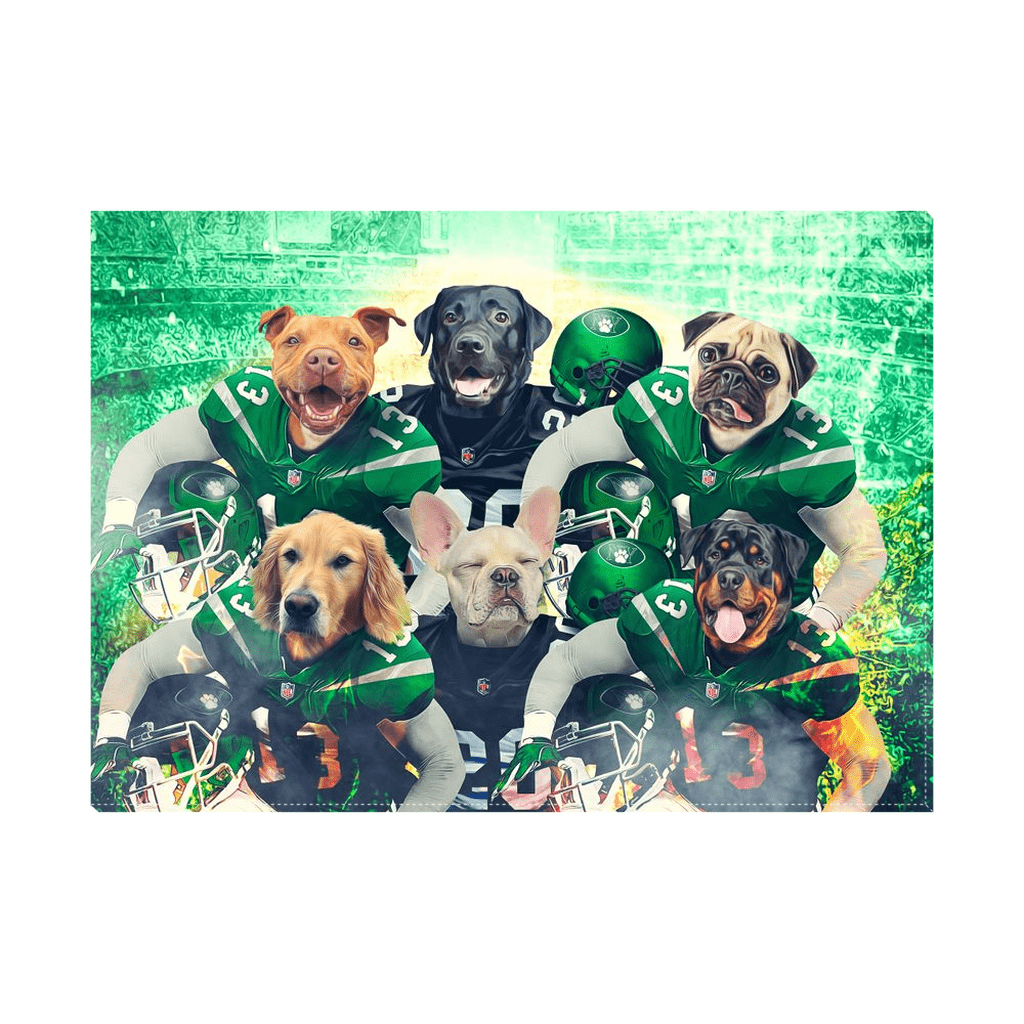 &#39;New York Jet-Doggos&#39; Personalized 6 Pet Standing Canvas