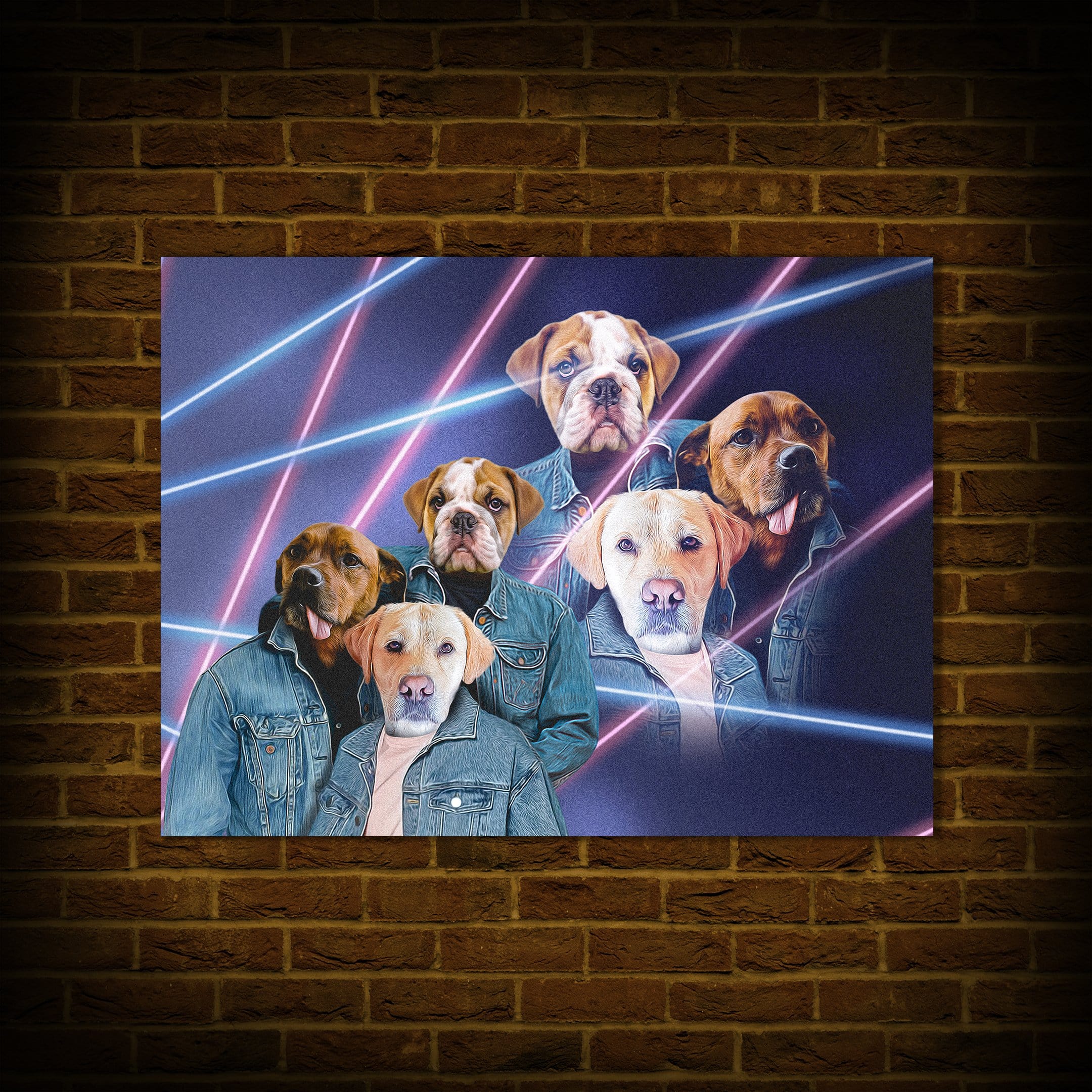 &#39;1980&#39;s Lazer Portrait (Males)&#39; Personalized 3 Pet Mini Portrait