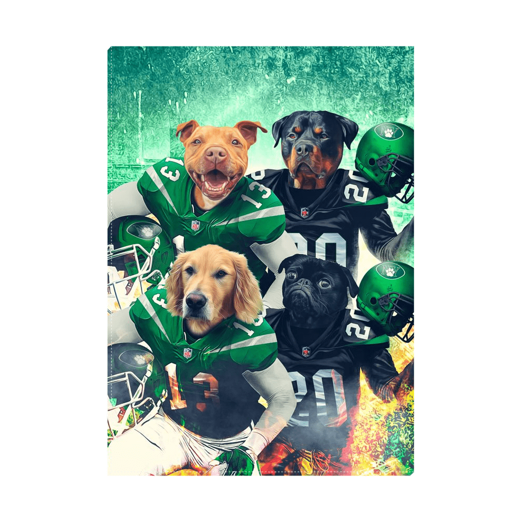 &#39;New York Jet-Doggos&#39; Personalized 4 Pet Standing Canvas