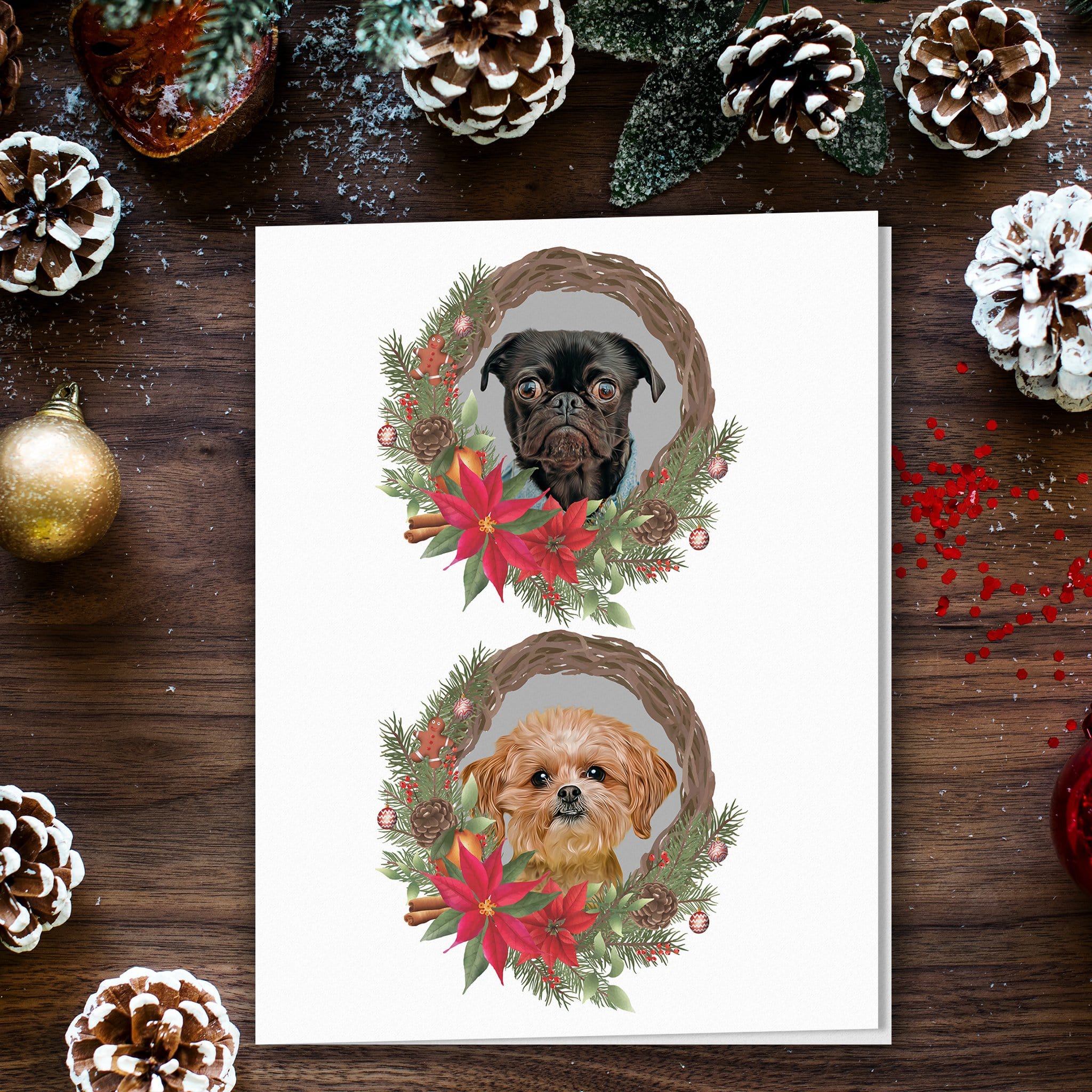 Doggovinci Personalized Wreath Christmas Cards (1-4 Pets)