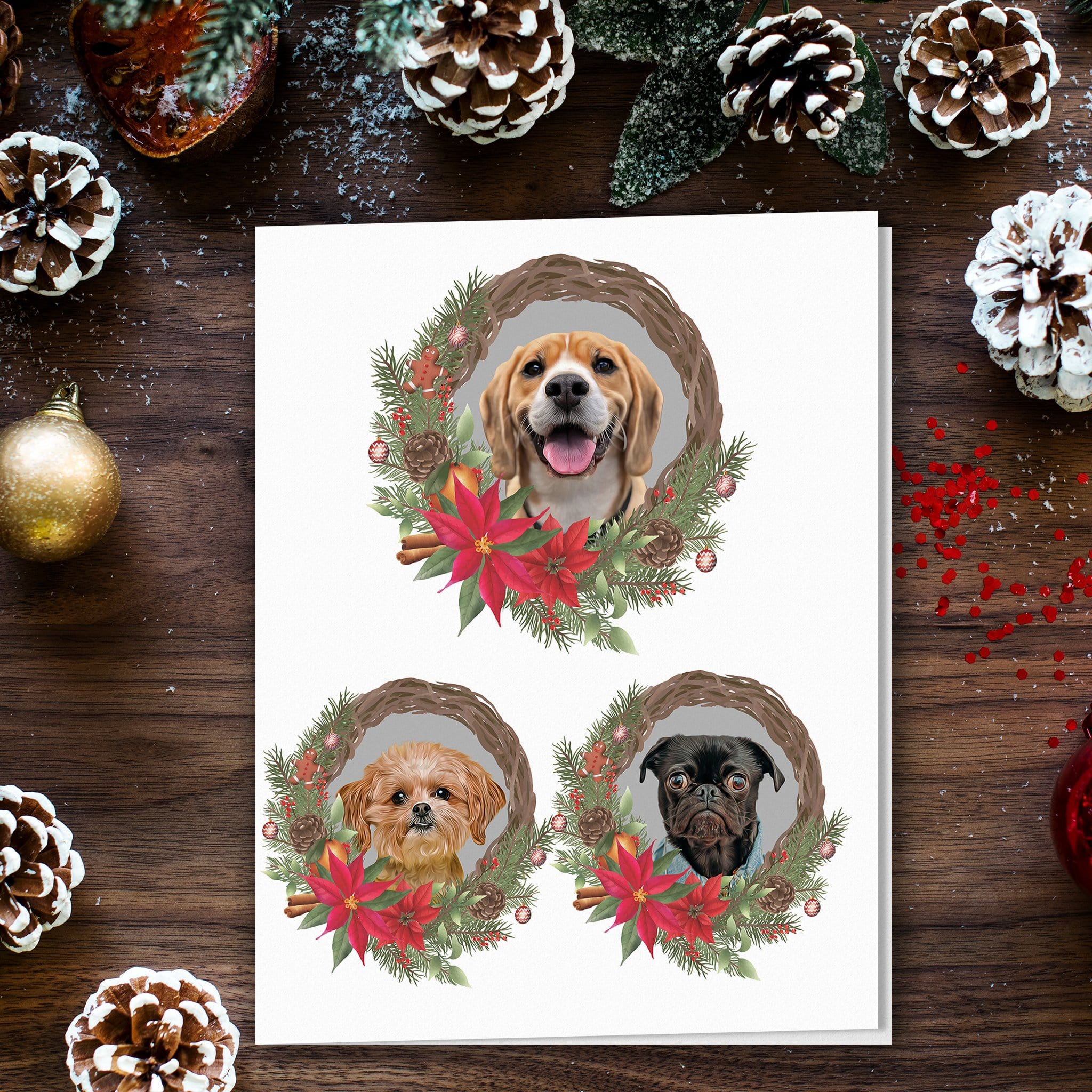 Doggovinci Personalized Wreath Christmas Cards (1-4 Pets)