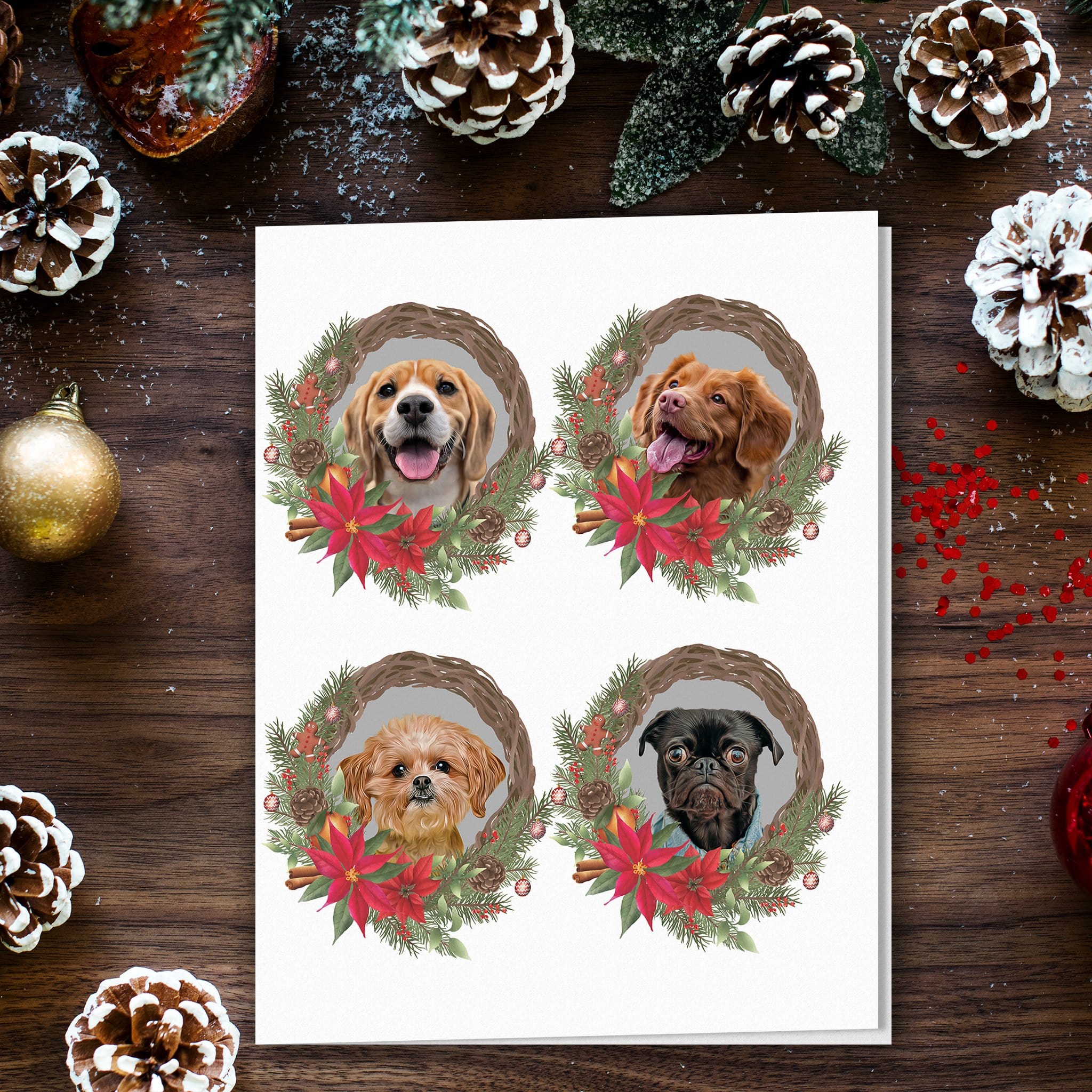 Doggovinci Personalized Wreath Christmas Cards (1-4 Pets)