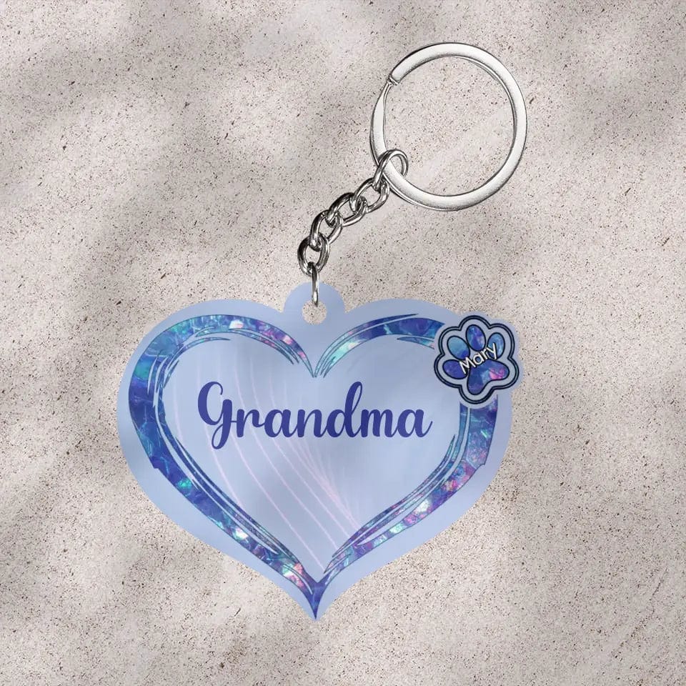 Grandma - Mom Heart Pets Kids, Multi Colors Personalized Acrylic Keychain