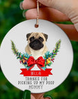 Personalized Custom Round Shaped Ceramic Photo Christmas Ornament - Poop Picker