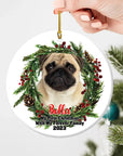 Adorno navideño personalizado con foto de cerámica de forma redonda personalizada - Primera Navidad 