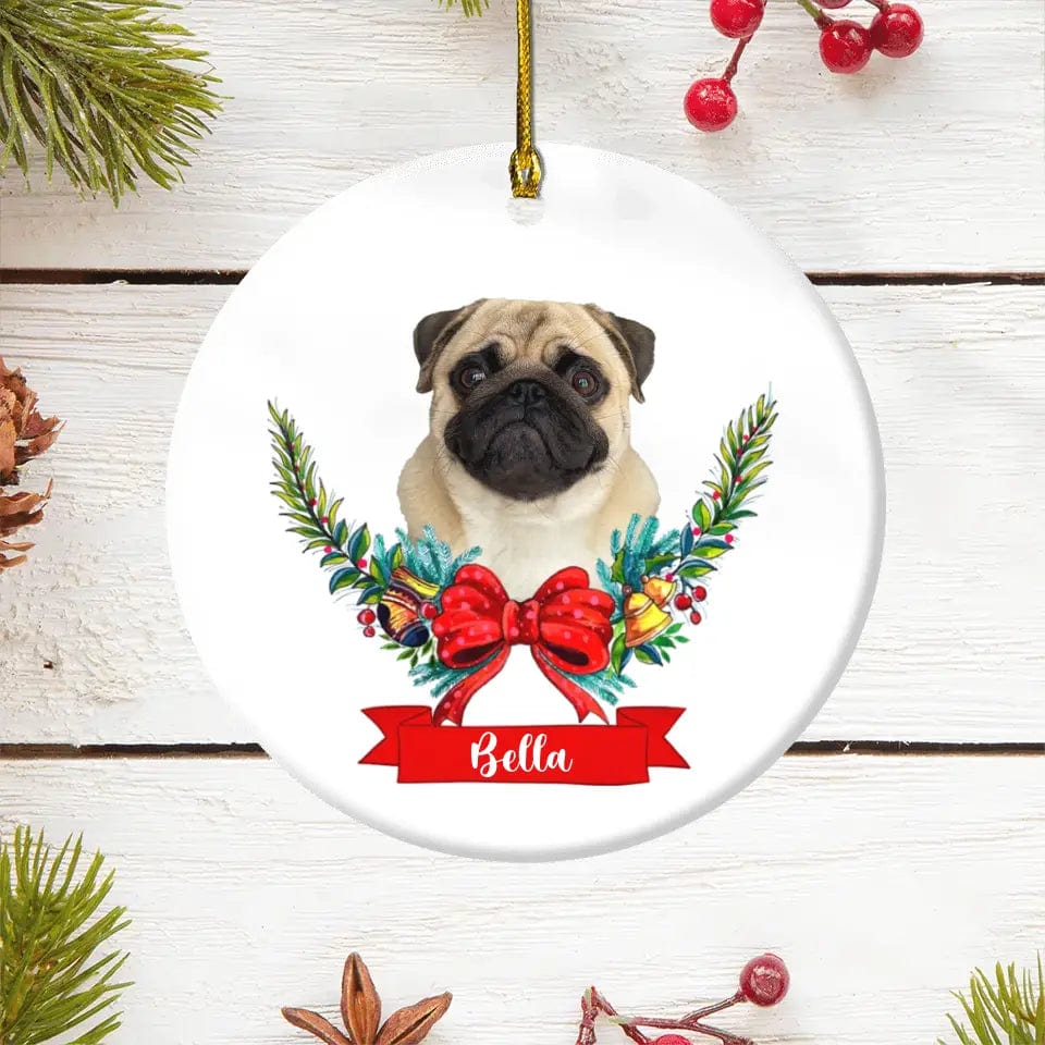 Personalized Custom Round Shaped Ceramic Photo Christmas Ornament - Vintage Banner