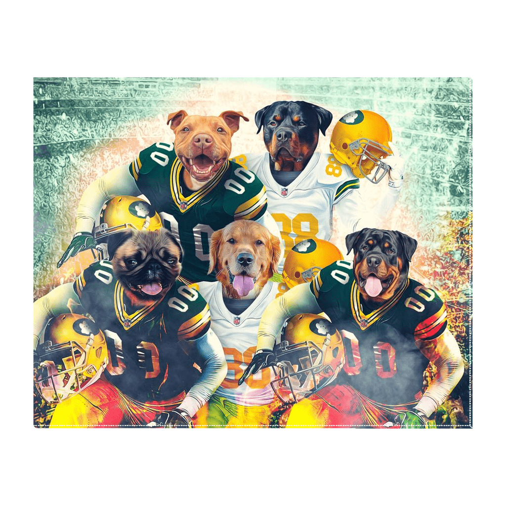 &#39;Green Bay Doggos&#39; Personalized 5 Pet Standing Canvas