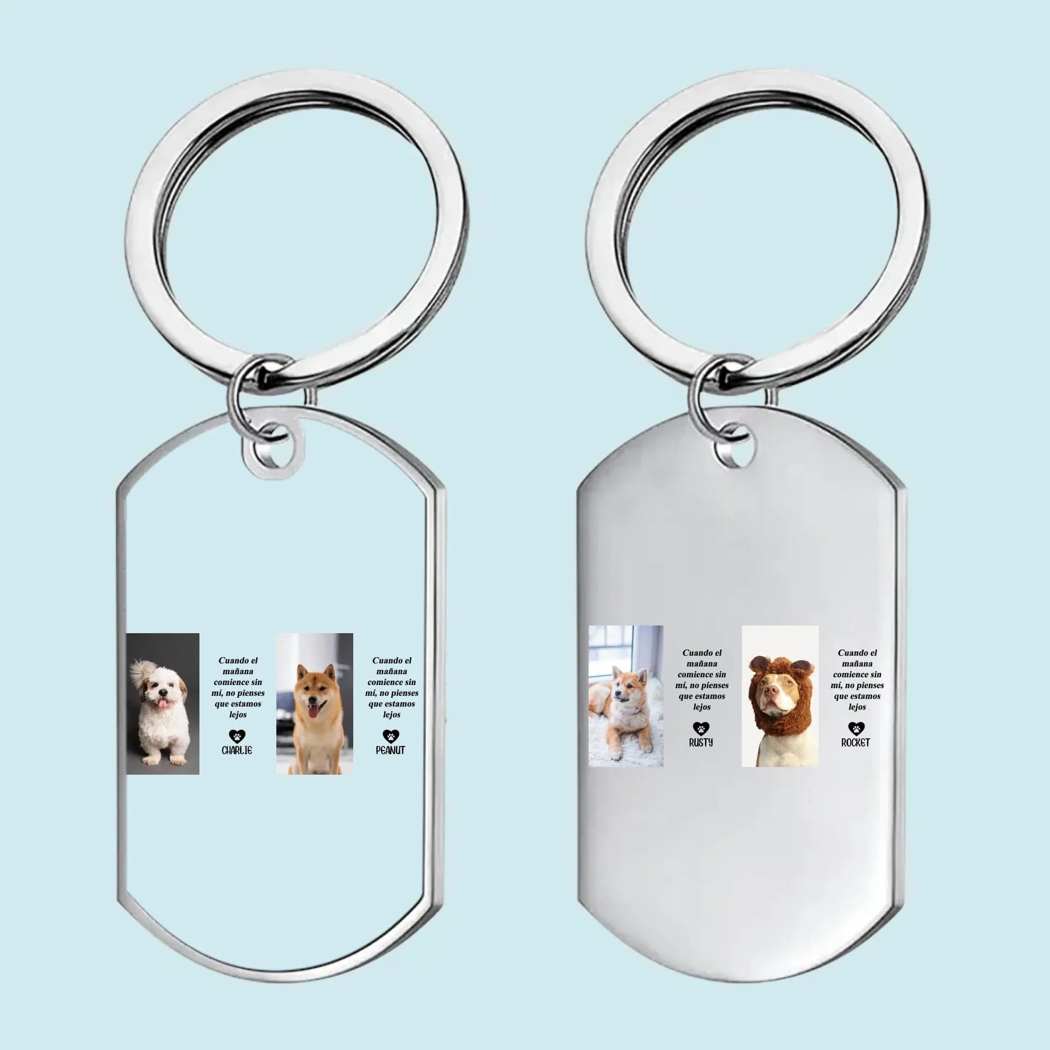Personalized Pet Memorial Keychain Spanish – Custom Photo &amp; Name Engraved Keepsake, Pet Loss Sympathy Gift for Dog or Cat Owners