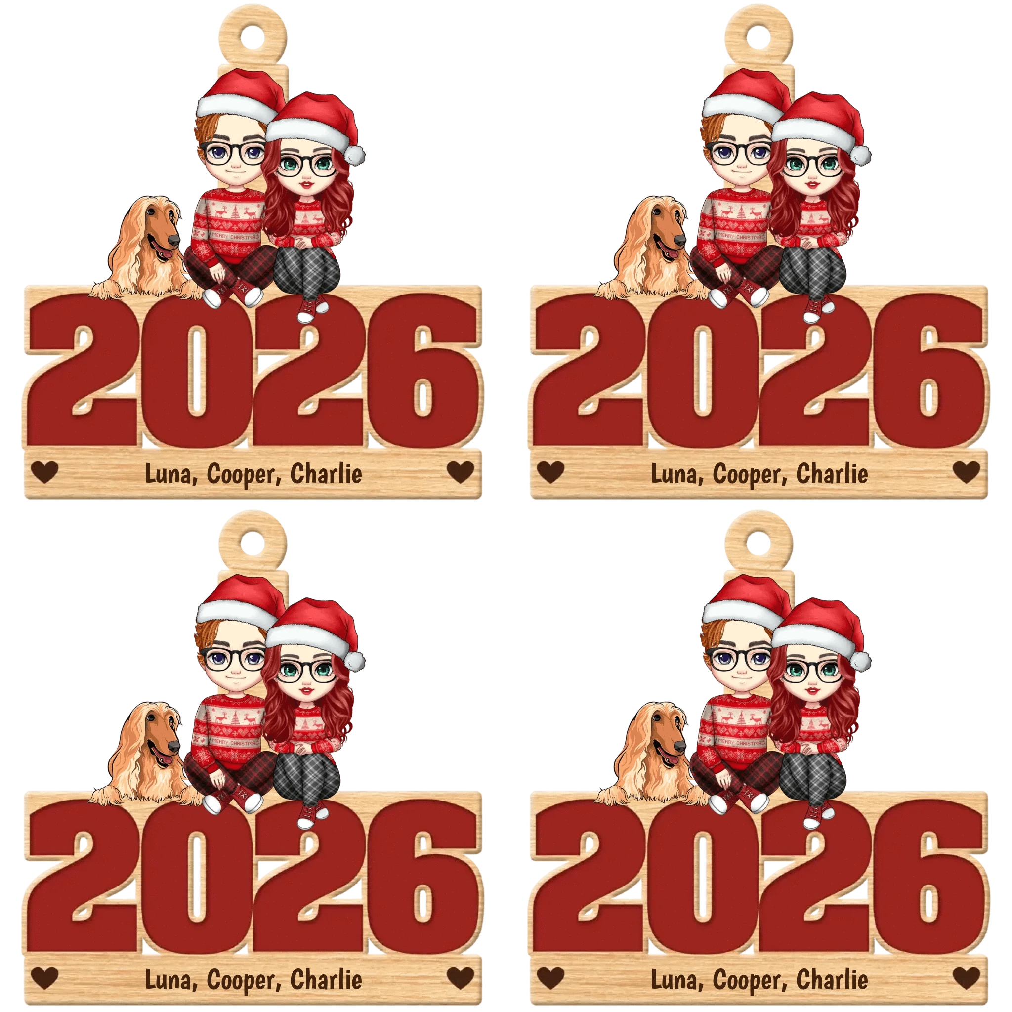 Live Customization Humans &amp; Dogs/Cats 2026 Wooden Ornament