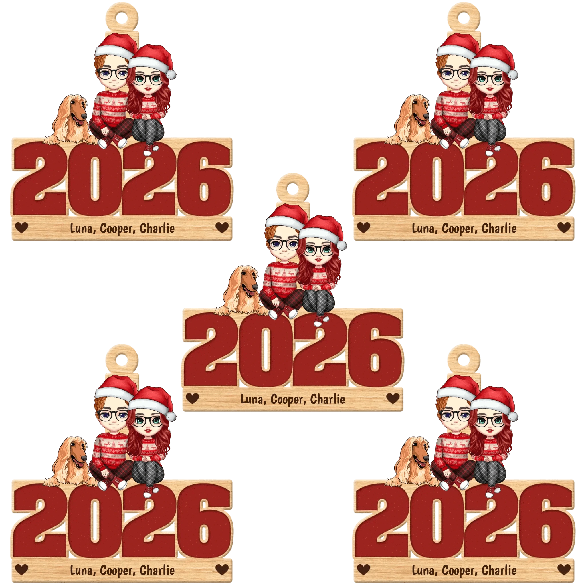 Live Customization Humans &amp; Dogs/Cats 2026 Wooden Ornament