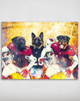 Personalized 'Arizona Doggos' poster featuring three dogs in football uniforms with a fiery background.