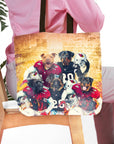 Personalized 5-pet Arizona Cardinals football team portrait tote bag.
