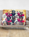 Personalized blanket with six dogs in Arizona Cardinals football uniforms against a golden background.