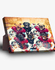 Personalized 'Arizona Doggos' standing canvas featuring six pets in red football jerseys.