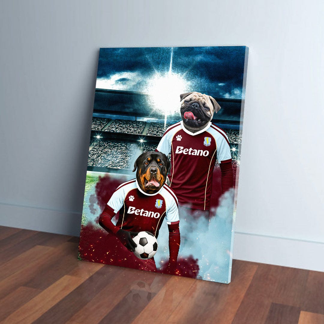 Aston Villa Doggos Football personalized canvas with a Rottweiler and Pug in team jerseys.