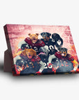 Personalized 5-pet standing canvas featuring dogs in Atlanta Falcons football jerseys.