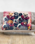 Personalized blanket with six dogs in Atlanta Falcons football uniforms.