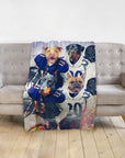 Personalized pet blanket featuring four dogs in custom Baltimore Ravens football uniforms.