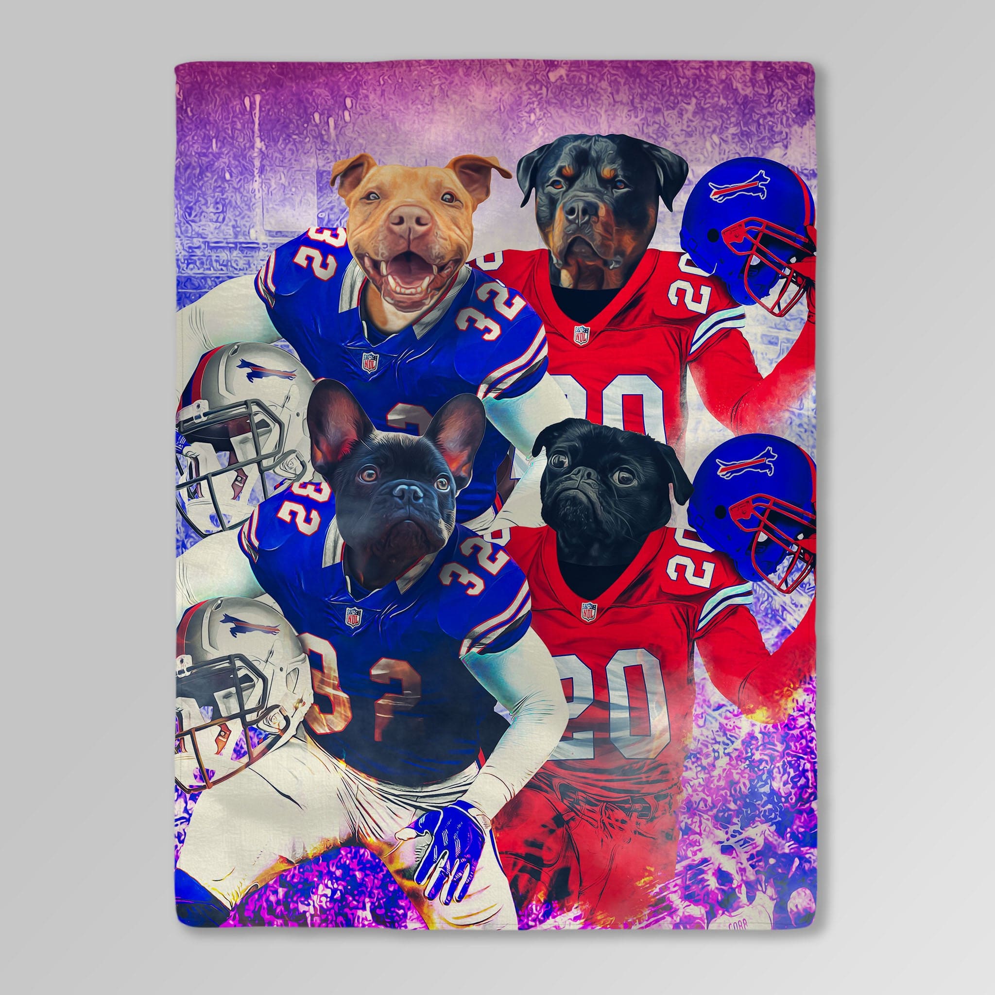 &#39;Buffalo Doggos&#39; Personalized 4 Pet Blanket