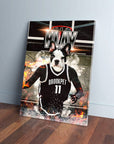 Custom pet canvas featuring a French Bulldog in a black "BROOKPET 11" basketball jersey on a court.