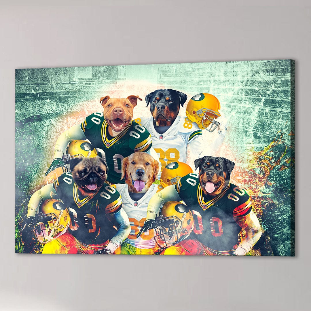 &#39;Green Bay Doggos&#39; Personalized 5 Pet Canvas