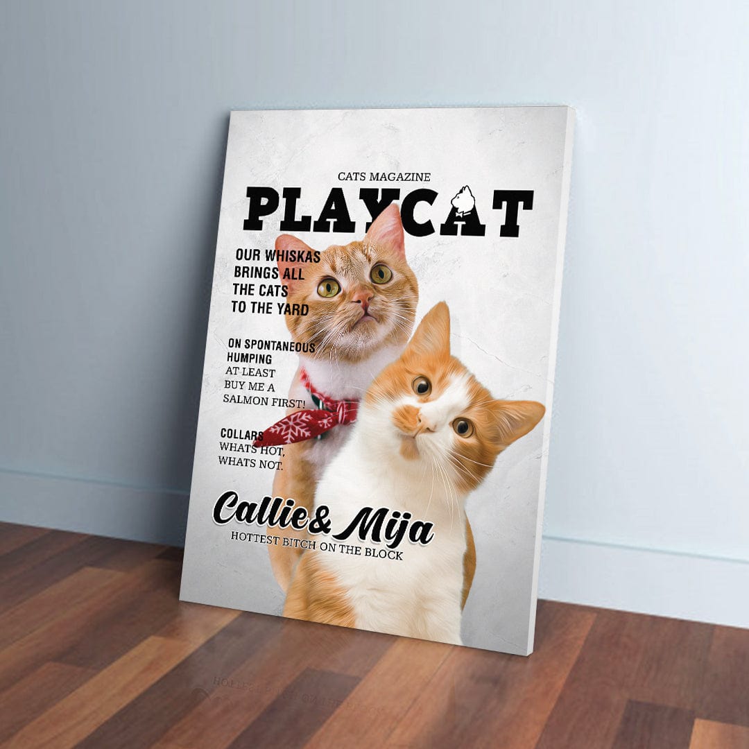 &#39;Playcat&#39; Personalized 2 Pet Canvas