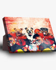 Personalized 3 pet standing canvas featuring dogs in Cincinnati Bengals football jerseys.