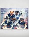 Personalized 'Dallas Doggos' 5 pet poster featuring dogs in football jerseys and helmets.