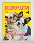 Personalized 'Dogmopolitan' poster featuring a Shih Tzu and French Bulldog on a yellow magazine cover.