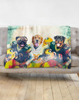 Personalized 3-pet blanket with dogs in Green Bay Packers football uniforms.