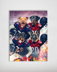 Personalized Houston Doggos 4 pet poster featuring dogs in blue and red football jerseys.
