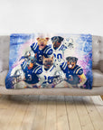 Personalized 5-pet blanket featuring dogs in Indianapolis Colts football uniforms.