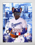 Personalized "Kansas City Doggo Royals" pet poster featuring a French Bulldog in a baseball uniform.