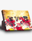 Personalized 3 pet standing canvas featuring dogs in Kansas City Chiefs football uniforms.