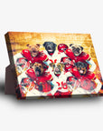 Personalized 6-pet standing canvas featuring dogs in red Kansas City Chiefs football uniforms.