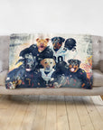 Personalized 5-pet blanket featuring dogs in football uniforms, "Las Vegas Doggos" style.