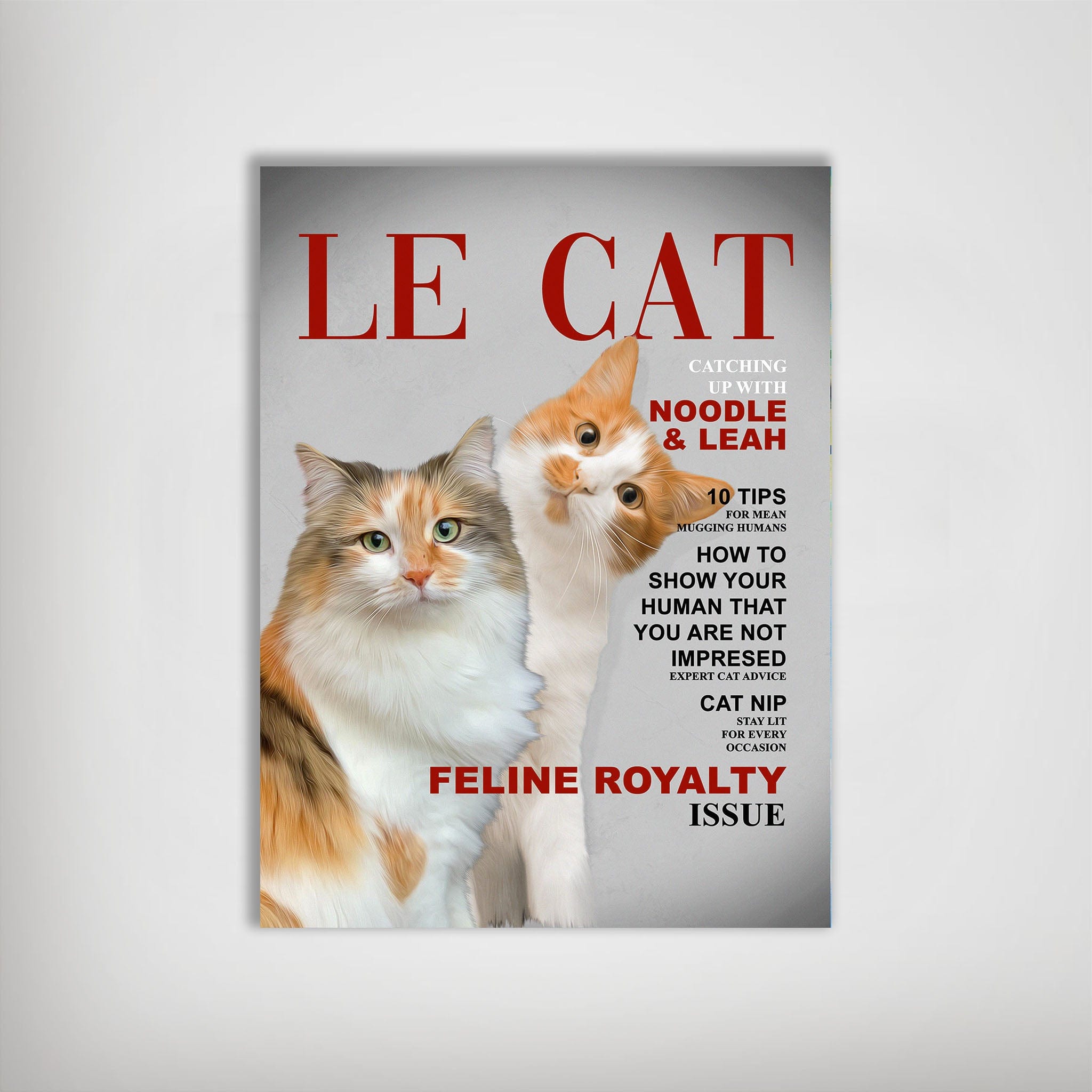 Personalized 'Le Cat' poster featuring two adorable cats on a magazine cover design.
