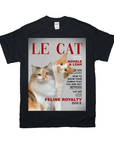 Black Gildan t-shirt featuring a personalized "Le Cat" magazine cover design with two cats.