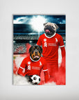 Personalized 'Liverpool Doggos Football' poster featuring a pug and rottweiler in red jerseys.