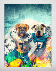 Personalized Miami Doggos poster featuring two pets as football players in team jerseys.