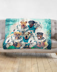 Personalized Miami Doggos 5-pet blanket with dogs in football uniforms.