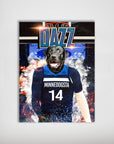 Personalized Minnedogsta Timberdogs poster featuring a black dog in a blue basketball jersey with "DAZZ" and a hoop.