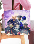 Personalized tote bag featuring five dogs in Minnesota football uniforms.