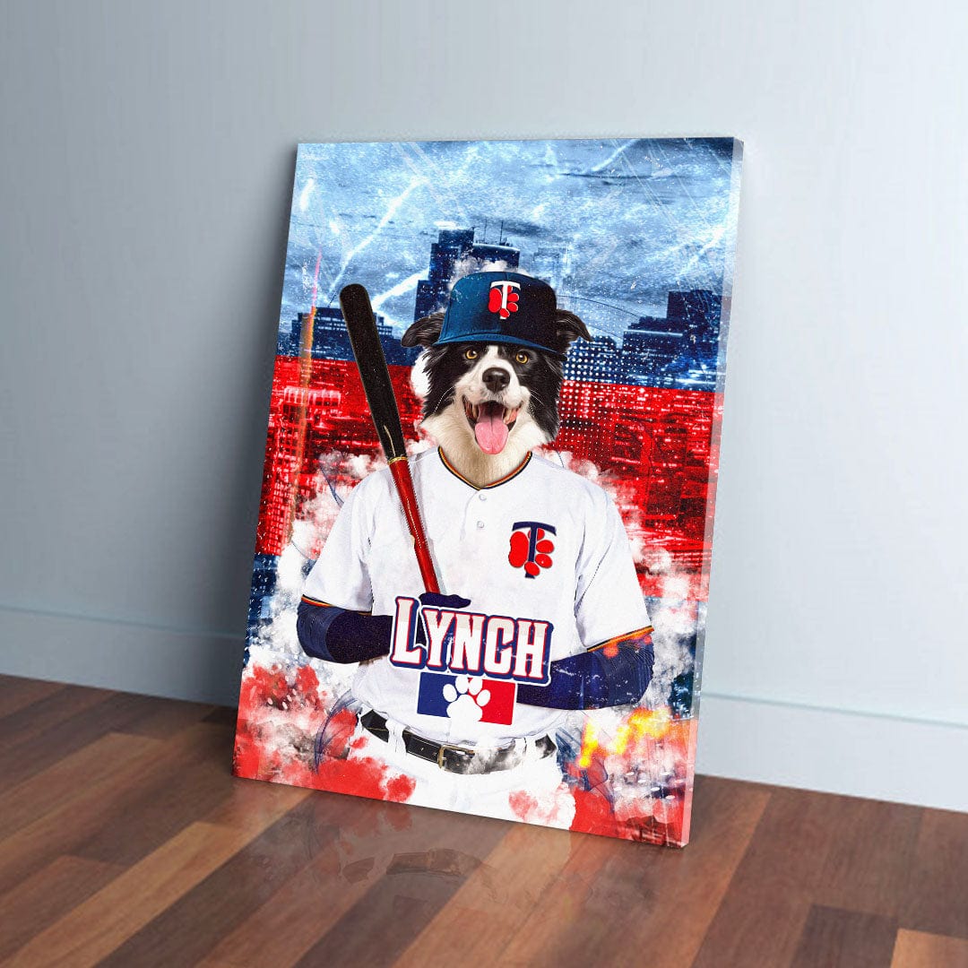 Personalized Minnesota Twins Doggos canvas featuring a dog in a baseball uniform with a bat.
