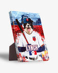 Personalized pet portrait canvas featuring a Border Collie in a Minnesota Twins baseball uniform, holding a bat.