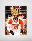 Personalized 'New Bark Knicks' basketball dog poster featuring a Mastiff in an orange and white jersey.