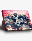 Personalized New England Doggos 6-pet standing canvas featuring various dogs in football uniforms.