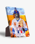 Personalized New York Mets Doggos pet standing canvas featuring a dog in a Mets uniform with a glove.