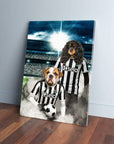 Custom Newcastle United Doggos Football canvas with two pets in black and white striped jerseys.